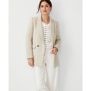 Ann Taylor Toasted Oat Twill Relaxed Long Double Breasted Blazer Size 14